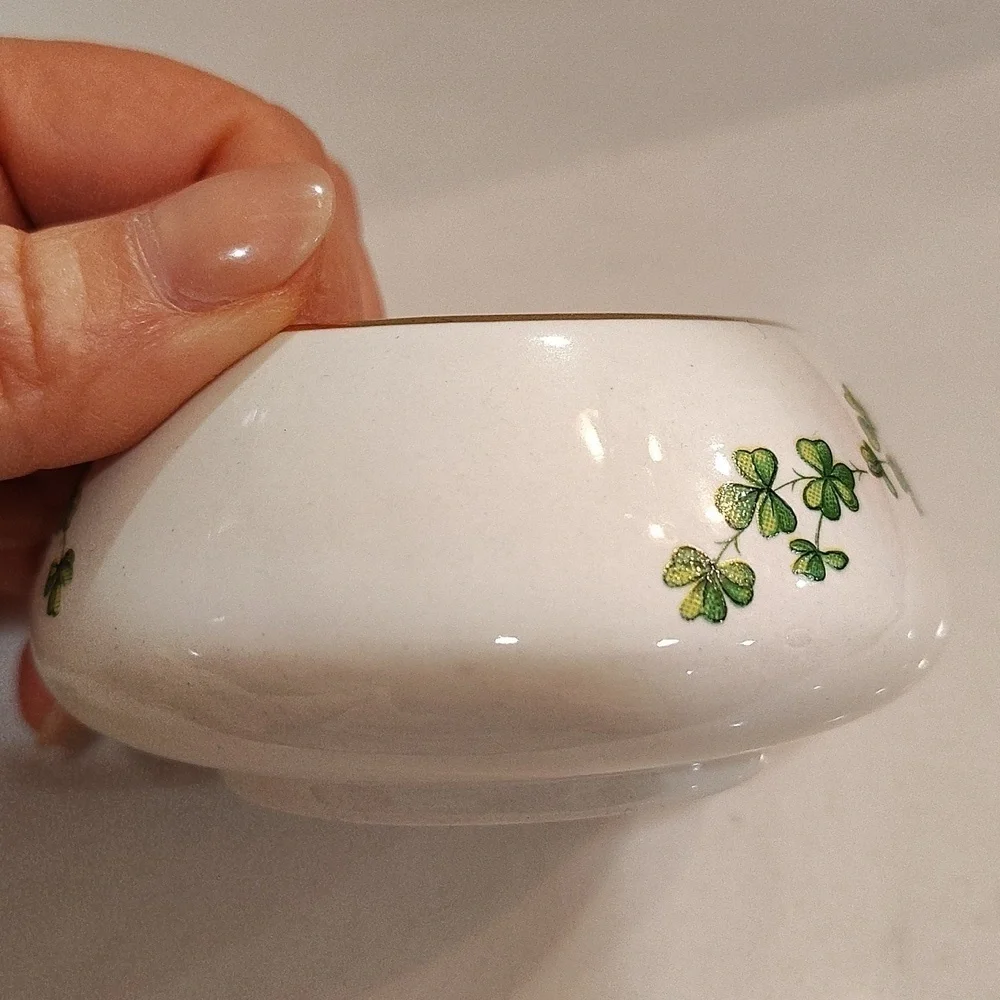 Carrigcraft County Cork Ireland  creamer sugar clover print white green gold rim